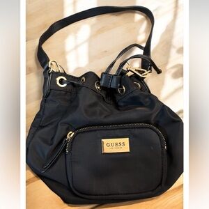 GUESS Black Shoulder Bag with Gold Accents